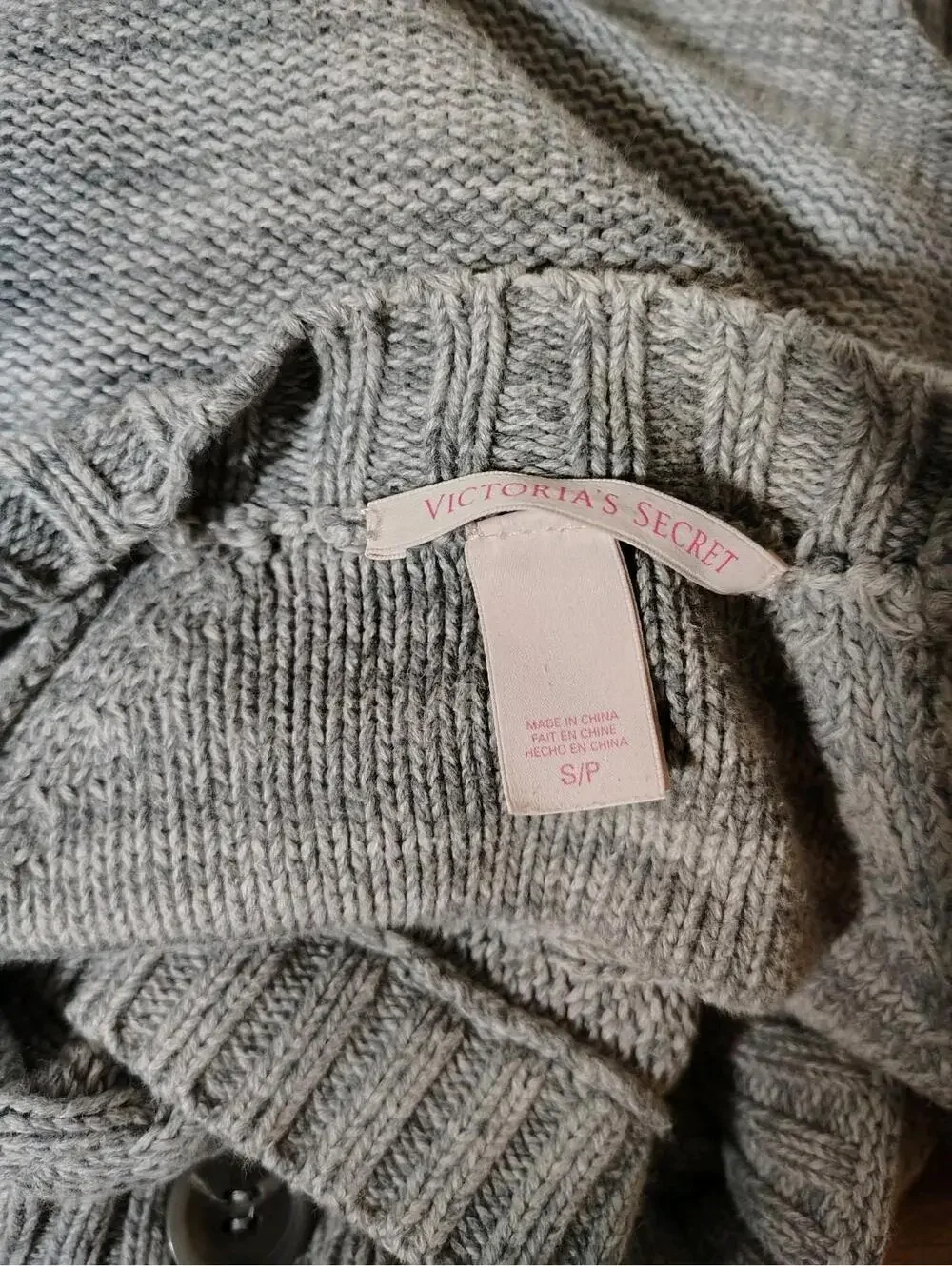 Victoria's Secret Women Sweater Cardigan Gray Pockets CableK
